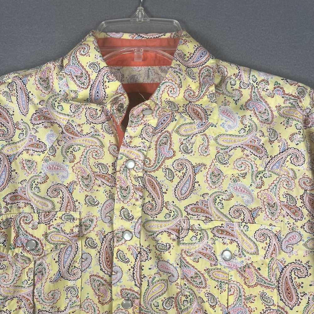 Patron Cito Pearl‎ Snap Shirt Mens Medium Paisley Yellow Cowboy Western